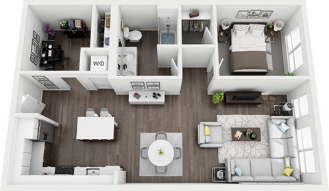 Floor plan for 1 bed, 1 bath, 871 sqft
