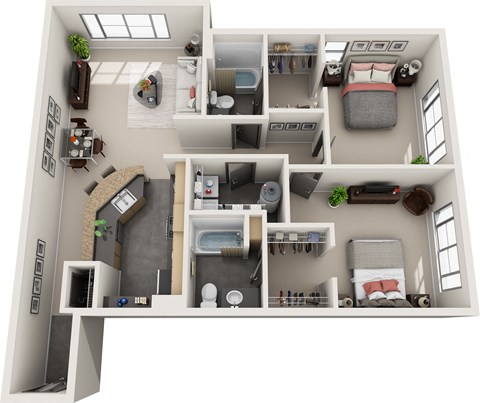 Floor plan for 2 beds, 2 baths, 1190 sqft