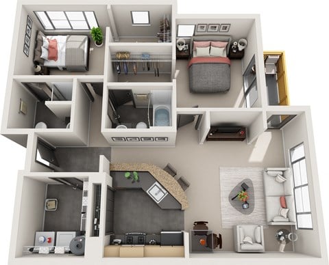 Floor plan for 2 beds, 2 baths, 1060 sqft