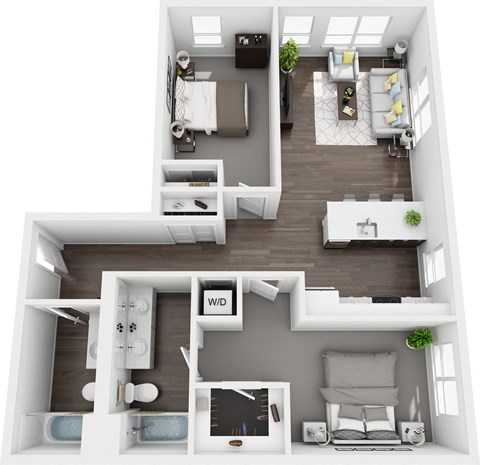 Floor plan for 2 beds, 1 bath, 1083 sqft