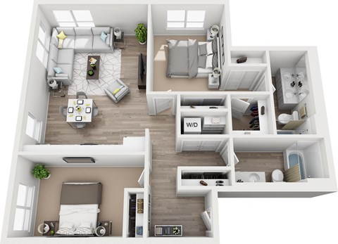 Floor plan for 2 beds, 2 baths, 898 sqft