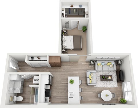 Floor plan for 1 bed, 1 bath, 746 sqft
