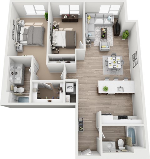 Floor plan for 2 beds, 2 baths, 1135 sqft