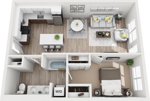 Floor plan for 1 bed, 1 bath, 746 sqft