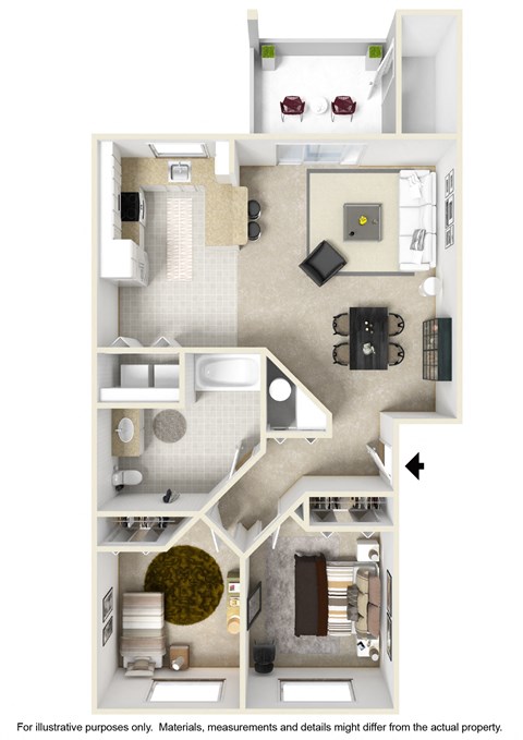 Floor plan for 2 beds, 1 bath, 916 sqft