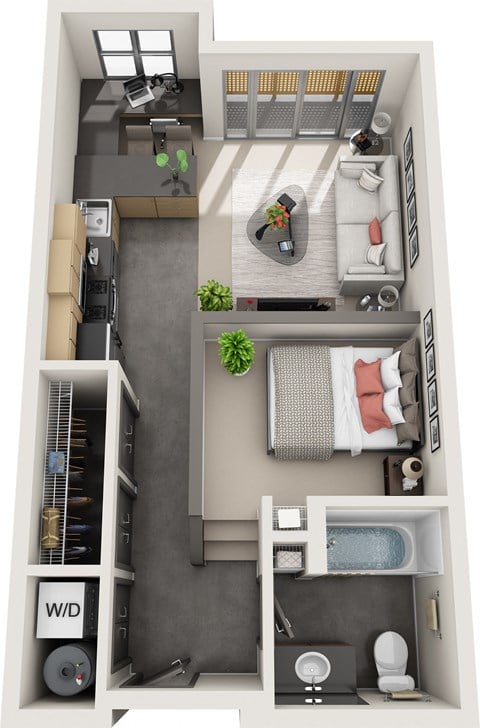 Floor plan for studio, 1 bath, 590 sqft