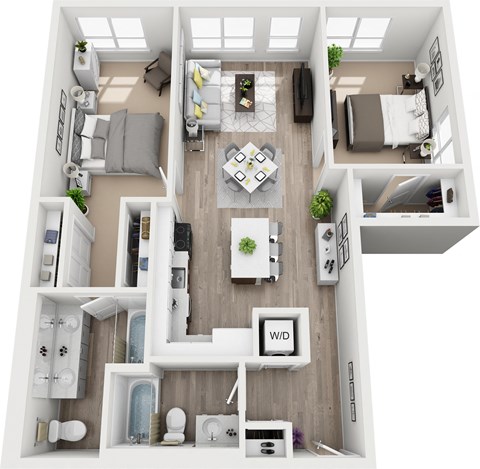 Floor plan for 2 beds, 2 baths, 1089 sqft