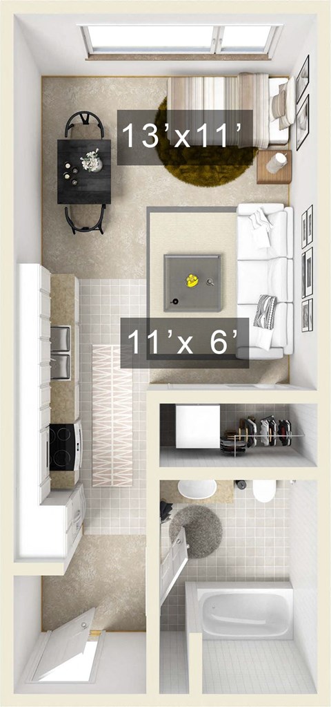 Floor plan for studio, 1 bath, 440 sqft