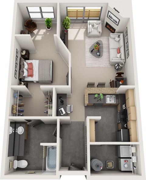 Floor plan for 1 bed, 1 bath, 871 sqft