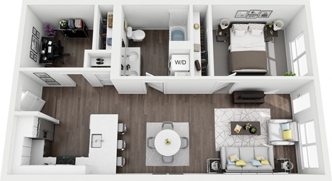 Floor plan for 1 bed, 1 bath, 814 sqft