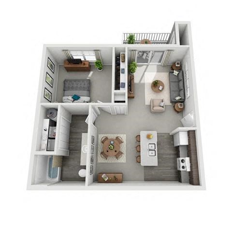Floor plan for 1 bed, 1 bath, 759 sqft