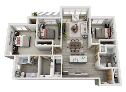 Floor plan for 3 beds, 2 baths, 1139 sqft