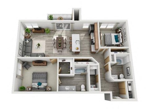 Floor plan for 2 beds, 2 baths, 1026 sqft