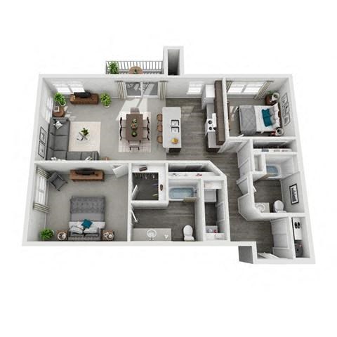 Floor plan for 2 beds, 2 baths, 1026 sqft
