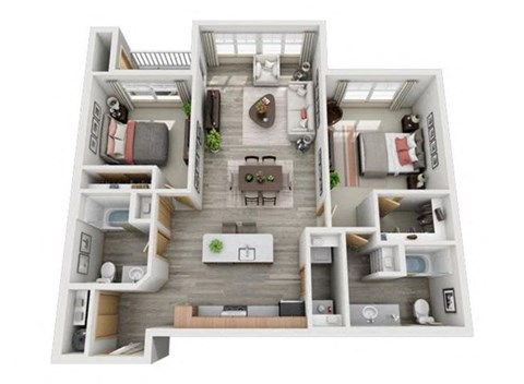 Floor plan for 2 beds, 2 baths, 1023 sqft