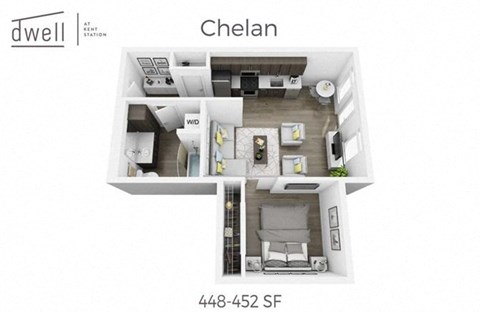 Floor plan for 1 bed, 1 bath, 582 sqft