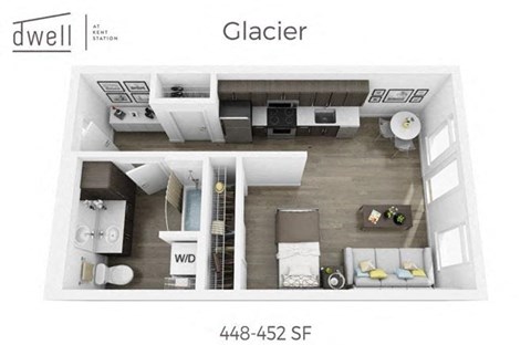 Floor plan for studio, 1 bath, 448 sqft