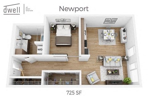 Floor plan for 1 bed, 1 bath, 725 sqft