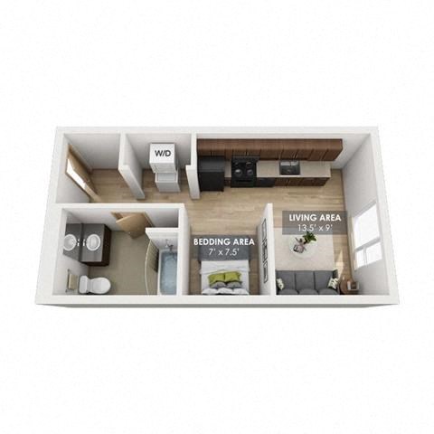 Floor plan for studio, 1 bath, 425 sqft