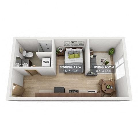 Floor plan for studio, 1 bath, 400 sqft