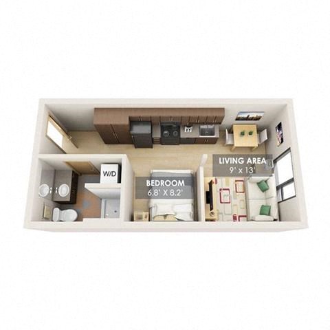 Floor plan for studio, 1 bath, 372 sqft