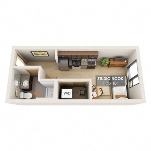 Floor plan for studio, 1 bath, 319 sqft