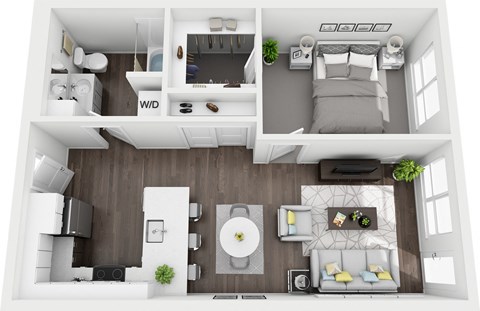 Floor plan for 1 bed, 1 bath, 680 sqft