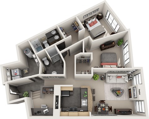 Floor plan for 2 beds, 2 baths, 1239 sqft
