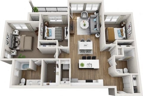 Floor plan for 3 beds, 2 baths, 1181 sqft