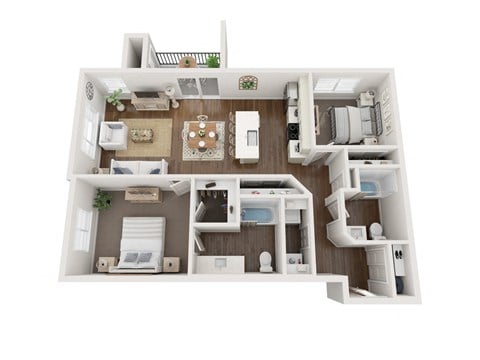 Floor plan for 2 beds, 2 baths, 1065 sqft