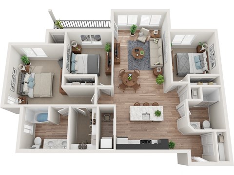 Floor plan for 3 beds, 2 baths, 1181 sqft