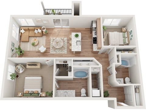 Floor plan for 2 beds, 2 baths, 1065 sqft