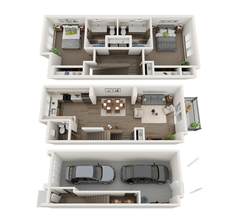 Floor plan for 2 beds, 2.5 baths, 1354 sqft