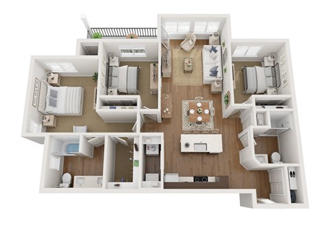 Floor plan for 3 beds, 2 baths, 1181 sqft