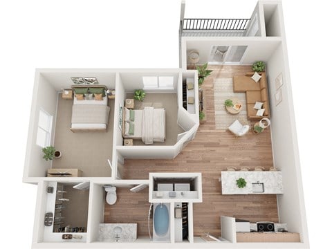 Floor plan for 2 beds, 1 bath, 912 sqft