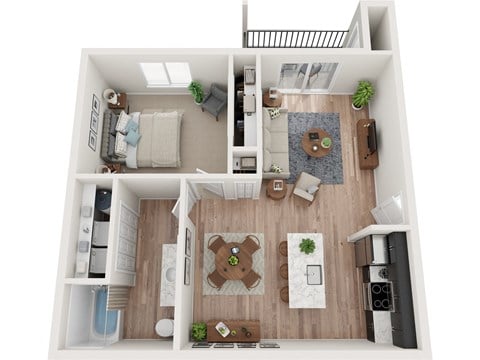 Floor plan for 1 bed, 1 bath, 769 sqft