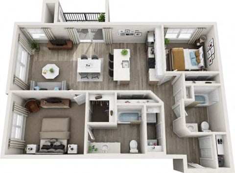 Floor plan for 2 beds, 2 baths, 1065 sqft
