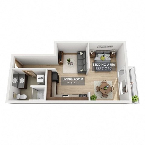 Floor plan for studio, 1 bath, 456 sqft