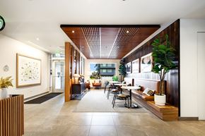 Seattle apartment for rent - a dining room with a table and chairs in a lobby