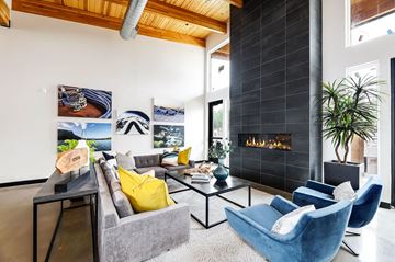 Black Diamond apartment for rent - a living room with couches and chairs and a fireplace