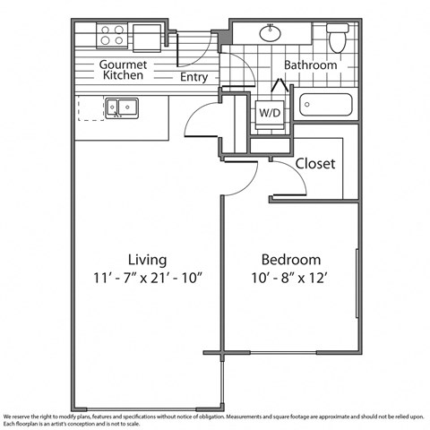 Floor plan for 1 bed, 1 bath, 711 sqft