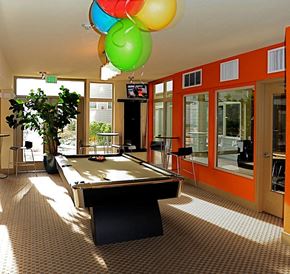 Seattle apartment for rent - A pool table is in the middle of the room.