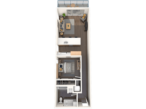 Floor plan for 1 bed, 1 bath, 717 sqft
