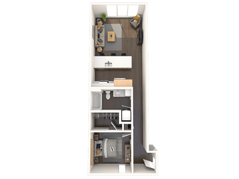 Floor plan for 1 bed, 1 bath, 763 sqft