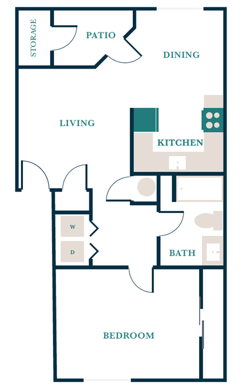 Floor plan for 1 bed, 1 bath, 747 sqft