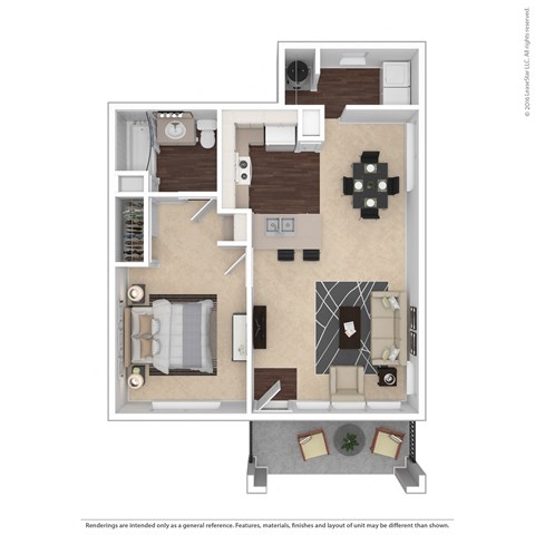 Floor plan for 1 bed, 1 bath, 680 sqft
