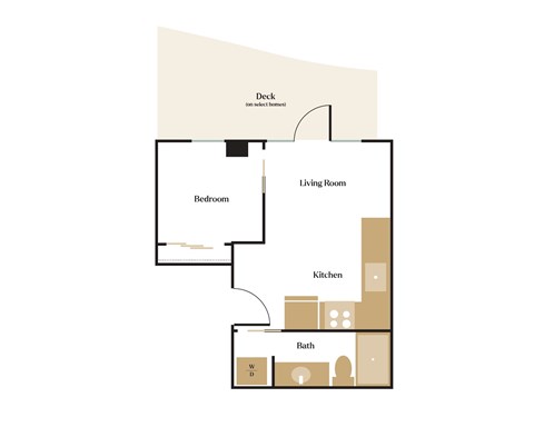Floor plan for 1 bed, 1 bath, 508 sqft