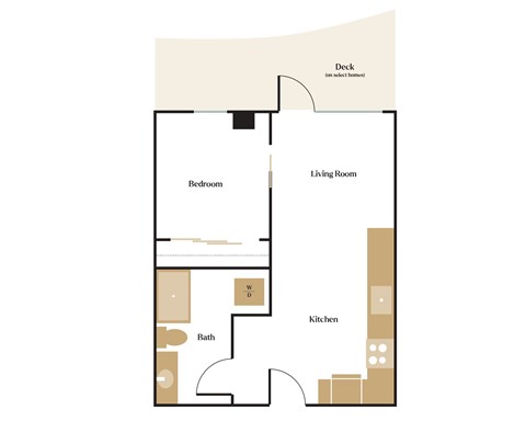 Floor plan for 1 bed, 1 bath, 526 sqft