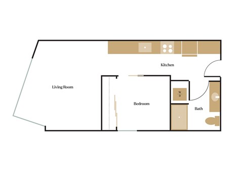 Floor plan for 1 bed, 1 bath, 545 sqft