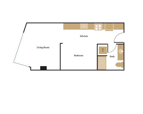 Floor plan for 1 bed, 1 bath, 530 sqft